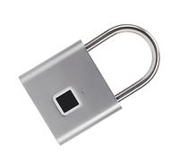 Jiawu Fingerprint Padlock, 0.5 Seconds Unlock IP54 Fingerprint Lock, Thumbprint Padlock with USB Charging 3 Color Light for Luggage Lockers Backpacks (Silver)