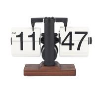 Jiawu Flip Desk Clock, Retro Digital Flip Down Clock, Walnut Wood Base, 12 Hours Large Numbers, Battery Powered 304 Stainless Steel Mechanical Auto Flip Clock for (Black Shelf White