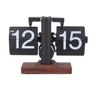 Jiawu Flip Desk Clock, Retro Digital Flip Down Clock, Walnut Wood Base, 12 Hours Large Numbers, Battery Powered 304 Stainless Steel Mechanical Auto Flip Clock for (Black Frame Pages