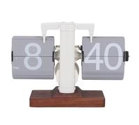 Jiawu Flip Desk Clock, Retro Digital Flip Down Clock, Walnut Wood Base, 12 Hours Large Numbers, Battery Powered 304 Stainless Steel Mechanical Auto Flip Clock for (White Frame Gray