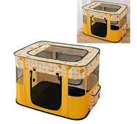 Jiawu Foldable Kitten Delivery Room, Dog Playpen Cat House with Removable Skylight, Breathable Grid Cloth View Window, Roll Up Door, for Indoor Outdoor Use (Yellow)