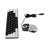 Jiawu Gaming Keyboard and Mouse Combo, Ultra Compact 61 Keys RGB Backlit Ergonomic Keyboard, Wired with Mechanical Feel and Adjustable Tilt Feet for Plug and Play PC Gaming (Black Center White Frame)