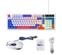 Jiawu Gaming Keyboard Mouse Combo, 7 Customizable Lighting Effects RGB Backlit Keyboard, Compact 98 Key Layout with Multimedia Shortcut Keys for 98SE ME 2000 XP Vista 7 10 (Blue White)