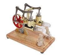 Jiawu Golden Two Cylinder Stirling Engine Model, Scientific Physical Experimental Model Educational Toy Kit with Glass Tube, Anti Skid Base