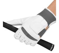 Jiawu Golfing Glove for Men, Non Slip Touch Screen Finger Tip Breathable Sheepskin with Removable Plate, Wrist Guide Swing Golfer Glove (XL)