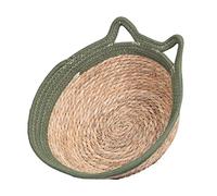 Jiawu Hand Woven Cat Bed Breathable Cotton Rope Pet Bed for Cats and Dogs, Large Space with Cushion, Cute Cat Ears Design, Summer Indoor Outdoor Sleeping Basket (OD Green Ears)