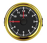 Jiawu Hourmeter, 2in Universal 0-12 Red Backlight 12V 24V Dash Hour Meter, Dial Clock Meter with Anti Fog Glass and Connecting Cable for Car Boat Yacht Motorcycle (Gold frame on black background)