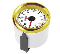 Jiawu Hourmeter, 2in Universal 0-12 Red Backlight 12V 24V Dash Hour Meter, Dial Clock Meter with Anti Fog Glass and Connecting Cable for Car Boat Yacht Motorcycle (Gold frame on white background)