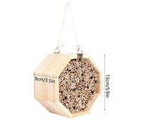 Jiawu House, Natural Candlenut Wood Room Hotel, Wooden Bee Nesting Box with Hanging Sling for Outdoor Garden Decoration Ecology Observation