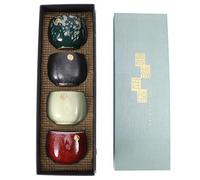 Jiawu Kiln Baked Tea Cup, Japanese Style Ceramic Kung Fu Teaware Set, Smooth Drinkware with 4 Cups for Family Tea Tasting and Gifting (Continuous Happiness)
