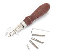 Jiawu Leather Edge Trimming Tool 7 in 1 Multifunction Edge Beveller Groover Handle Leather Creaser, Wood Handle Leathercraft Tools Set for Craft, Interchangeable Tips,