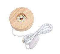 Jiawu LED Light Base with USB, Oak Wood Round Display Lamp (warm light
