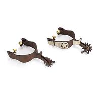 Jiawu Low Carbon Steel Horse Spurs with Hand Sculpture Cowboy Boot Spurs Decoration for Equestrian Competition Entertainment, Black Stainless Steel Bells with Rotating Gears