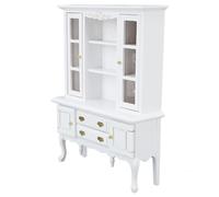 Jiawu Miniature Cabinet, 1/12 Scale Openable Doors and Drawers Handcrafted Birch Wood Dollhouse Cabinet, Dollhouse Bookcase Cupboard with Multipurpose Scene Decoration for (White)