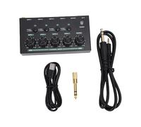 Jiawu Mixer, 4 Channel Stereo Portable Low Noise Sound Mixer, Line with TRS Inputs and 3.5mm Output, Built in Rechargeable Battery and USB Power for Electronic Drums (Black)