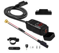 Jiawu Motorcycle USB, Dual 30W USB C PD 18W A QC3 0 Fast Charging Motorcycle C, Fast QC3 0 with LED Voltmeter On Off Switch for Phone Tablet GPS 12V 24V (Red)