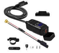 Jiawu Motorcycle USB, Dual 30W USB C PD 18W A QC3 0 Fast Charging Motorcycle C, Fast QC3 0 with LED Voltmeter On Off Switch for Phone Tablet GPS 12V 24V (Blue)