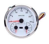 Jiawu Multifunctional Electrical Speedometer Oil Pressure Water Temperature Meter 4 3/8in 3000 U/min 10 Bar 40 to 120 ℃ 7 Color Lighting for RV Yacht (White Dial Silver Bezel)
