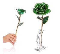 Jiawu Natural Forever Green Rose 24K Gold Plated Real Preserved Artificial Rose, Never Wither Long Lasting Craft Bouquet for Valentine's Day Mother's Day Wedding Gift Decoration with