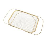 Jiawu Over The Sink Colander, Expandable Stainless Steel Strainer Basket with Fine Mesh for Kitchen Sink, Vegetable Fruit Drainer Dish Washing Rack with Handles for Pasta Rinsing Drying (Gold)