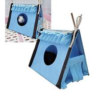 Jiawu Pink Rat Hamster Hiding Tunnel Tent Soft Felt Hideout for Guinea Pig Rabbit - Warm, Comfortable, Large Space Small Pet Cage Accessory with Door Curtain, Easy Clean (Blue)