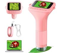 Jiawu Pockets Kids Microscope, 1000X 1080P Handheld Microscope for Kids, 3'' Digital Screen Mini Portable Microscopes, Science Edu Digiscope, Birthday Gifts for Age 5-12 Girls Boys (Pink)
