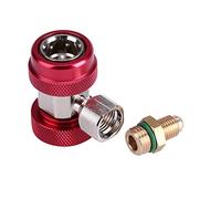Jiawu R134A Low High Quick Connector Air Conditioning Coupler Adapter Extractor Valve Core, 1/4" Male Flare Quick Coupler for A/C Gauge Set, Side Mounting Blue Red Valve Access System, (red high