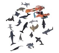 Jiawu Realistic 20 Pcs Marine Animal Figures Model Set, Assorted Sea Creatures Toy with 2 Divers for Boys Girls, Lifelike Ocean Life Figures for Educational Play, Sensory Exploration