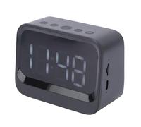 Jiawu Rechargeable Clock Speaker with Dual Alarms, Digital Clock with Large LED Display and Music Player for Bedroom Bedside (Black)