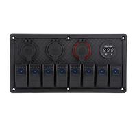 Jiawu Rocker Switch Panel, 8 Gang Blue LED Indicator Dual USB Ports Real Time Voltmeter Circuit Breaker Protection 8 Gang LED Switch Panel with Dual USB and Voltmeter for 12V 24V Cars