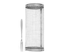 Jiawu Rolling Barbecue Basket, Rustproof Stainless Steel Wire Mesh Cylinder Grill Basket for Even Cooking, Cylindrical Barbecue with Handles and Hook for Fish, Vegetables, (Small)