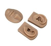 Jiawu Silicone Nose Mouth and Ear Model for Piercing Practice, Simulation Display Props for Nose Ring Stud Earring, Suture Practice Model with Portable Design, 2 Pcs Set (Dark Skin)