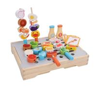 Jiawu Simulation Barbecue Play Food Set for Kids Boys Girls, Develops Cooking Skills and Social Skills, for Interactive Play, Made of Nature Wood