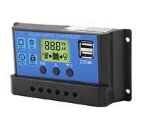 Jiawu Solar Charge Controller, 12V 24V PWM Dual USB Solar Charge Regulator with Industrial Micro Controller LCD Display 3-Stage Charging Protection for Lead- Batteries (YJSS-30A)