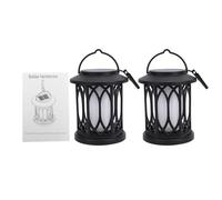 Jiawu Solar Lanterns, 2 Pack Flickering Hanging Lanterns Outdoor, IP65 Solar Lights with Auto Dusk to Dawn and 600mAh, for Yard Patio Path Tree Garden Decor (Flame Light 91008A with Clips 2pcs)