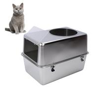 Jiawu Stainless Steel Cat Litter Box, Metal Kitty Litter Box with Scoop, Top Entry Litter Pan with High Sides, Anti Leakage, Non Sticky, Easy to Clean, 23.43x15.55in