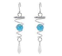 Jiawu Stainless Steel Wind Chimes for Outside, 2Pcs Gazing Ball Spiral Tail Wind Spinner Stabilizer Rotating with K9 Crystal Sphere Decorative Garden Gift (Lake Blue)