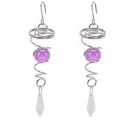 Jiawu Stainless Steel Wind Chimes for Outside, 2Pcs Gazing Ball Spiral Tail Wind Spinner Stabilizer Rotating with K9 Crystal Sphere Decorative Garden Gift (Purple)
