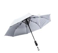 Jiawu Sun Umbrella with Fan, Portable Cooling Fan Foldable Umbrella UPF 50+ for Sun & Rain, USB Rechargeable Travel Umbrella Personal Fan for Heatstroke, Hot Days (Silver White)