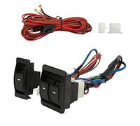 Jiawu Universal 5Pcs Car Power Window Switch Regulator Kits with Wiring Harness for 2 Doors, 12V Electric Window Kits with Green Light, ABS Plastic