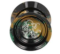 Jiawu Unresponsive Yoyo, Powerful Rotation Excellent Stability Aluminum Alloy Yoyo Metal with 3 Strings Glove for Competition Training (Black Gold)