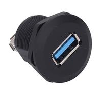 Jiawu USB 3.0 Panel Mount Coupler, IP67, Female to Female | Bulkhead Extension Adapter with Dustcap, Brass Conductor, PA66 Shell, Threaded Locking, for Harsh Environments, Industrial