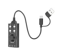 Jiawu USB to 3.5mm Jack Sound Adapter External Stereo Sound Card for Desktop, Easy Volume Control for Video Chatting, 5.0, Black