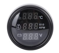 Jiawu Water Temperature Gauge, 3 in 1 Multi Functional Adjustable Tachometer Voltmeter Water Temp -22℉-176℉, 52mm Blue LED Display Digital Meter with Sensor for Car Boat Marine (Black Dial Black