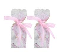 Jiawu Wedding Sweets Box, Novel European Pattern White Cardboard Party Favor Box, Candy Gift with 50pcs Ribbon for Weddings Birthdays Housewarming Festivals (pink marble)