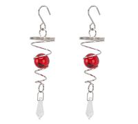 Jiawu Wind Chimes, 2Pcs 18x4cm Gazing Ball Spiral Tail Wind Spinner, Stainless Steel Rotating Chimes with K9 Crystal for Outdoor Garden Patio (Red)