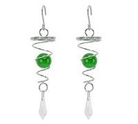 Jiawu Wind Chimes, 2Pcs 18x4cm Gazing Ball Spiral Tail Wind Spinner, Stainless Steel Rotating Chimes with K9 Crystal for Outdoor Garden Patio (Green)