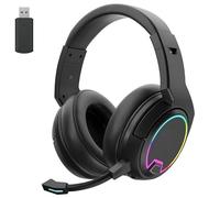 Jiawu Wireless Gaming Headset, 2.4GHz Bluetooth 3.5 AUX (Black) | HIFI Surround Sound Gaming Headphones with RGB Lighting, Detachable Noise Canceling Mic, Low Latency, 1000mAh Rechargeable