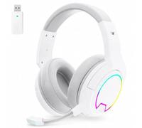 Jiawu Wireless Gaming Headset, 2.4GHz Bluetooth 3.5 AUX (White) | HIFI Surround Sound Gaming Headphones with RGB Lighting, Detachable Noise Canceling Mic, Low Latency, 1000mAh Rechargeable