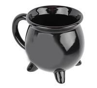 Jiawu Witches Cauldron Mug 300ml, Witchy Black Ceramic Coffee Mug for Halloween Decor, Unique Cauldron Shape Drinkware for Hot Beverages, Moderate Capacity for Tabletop Decoration